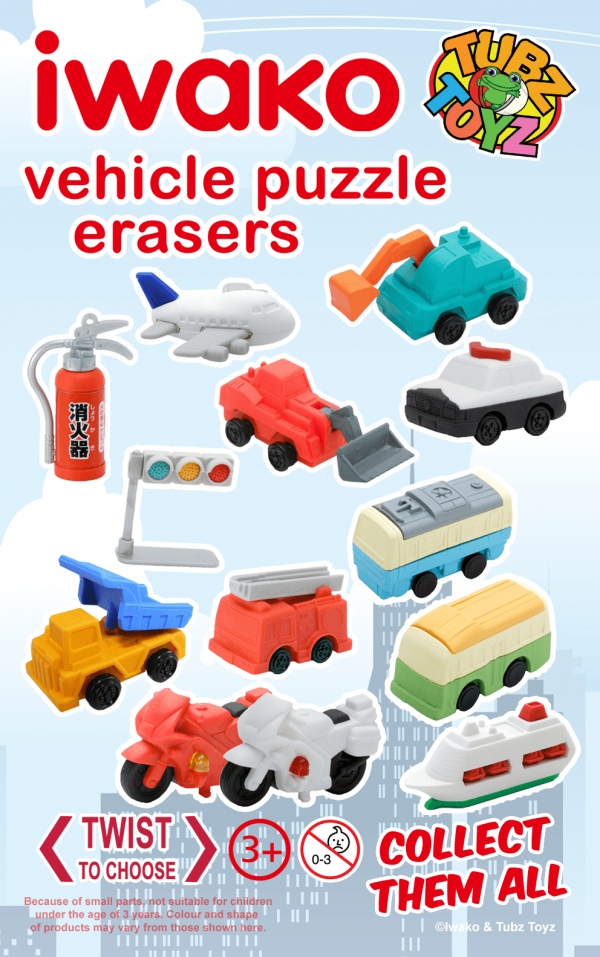 Iwako Vehicle Puzzle Eraser (Qty 96)