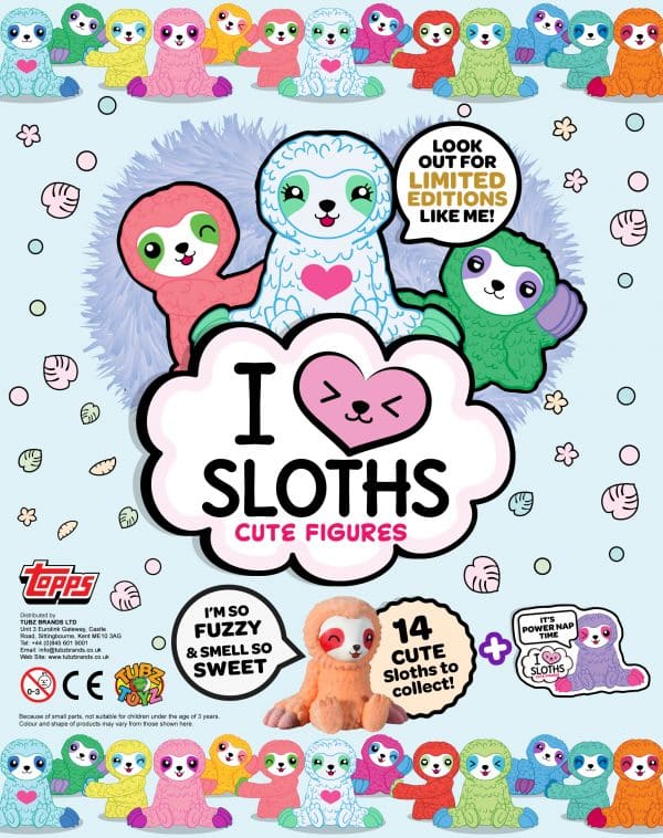 I Love Sloths & Sticker Set (Qty 100: 46p-48p each) 68mm £2 Vend