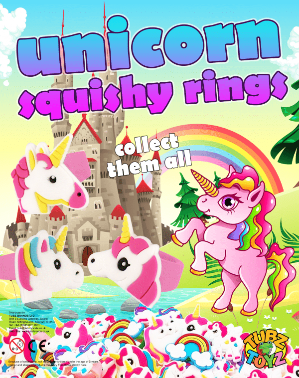 Unicorn Squishy Rings (Qty 100: 32p each)
