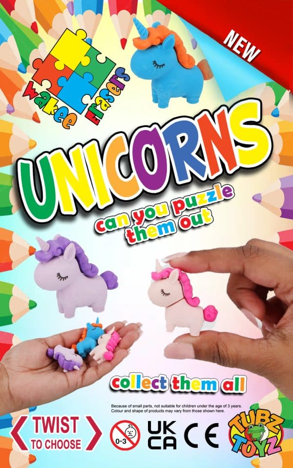 Wakee Erasers Unicorns (Qty 96 Tubz)