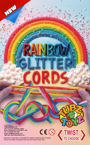 Rainbow Glitter Cord 55mm (Qty 100: 32p each)